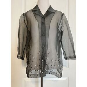 JM Goulbourn Broderie Vintage Designer Organza Black Sheer Blouse Embroidered 14